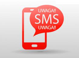animowany telefon w czerwonym kolorze z napisem UWAGA SMS w czerwonym kolorze