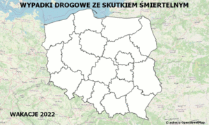 Biała mapa Polski na niebieskim tle