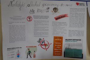 plakat,a na nim wskazówki o szkodliwości pica, zażywania narkotyków, nikotyny