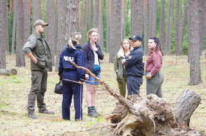 służby sprawdzają obozy w tle las