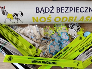 policjantka rozmawia z uczestnikami festynu, w tle radiowóz i boisko