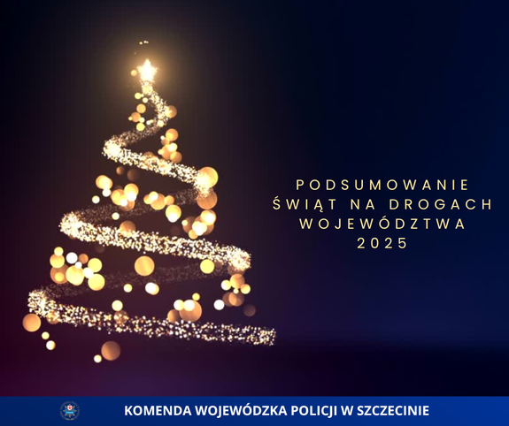 oświetlona choinka, obok treść